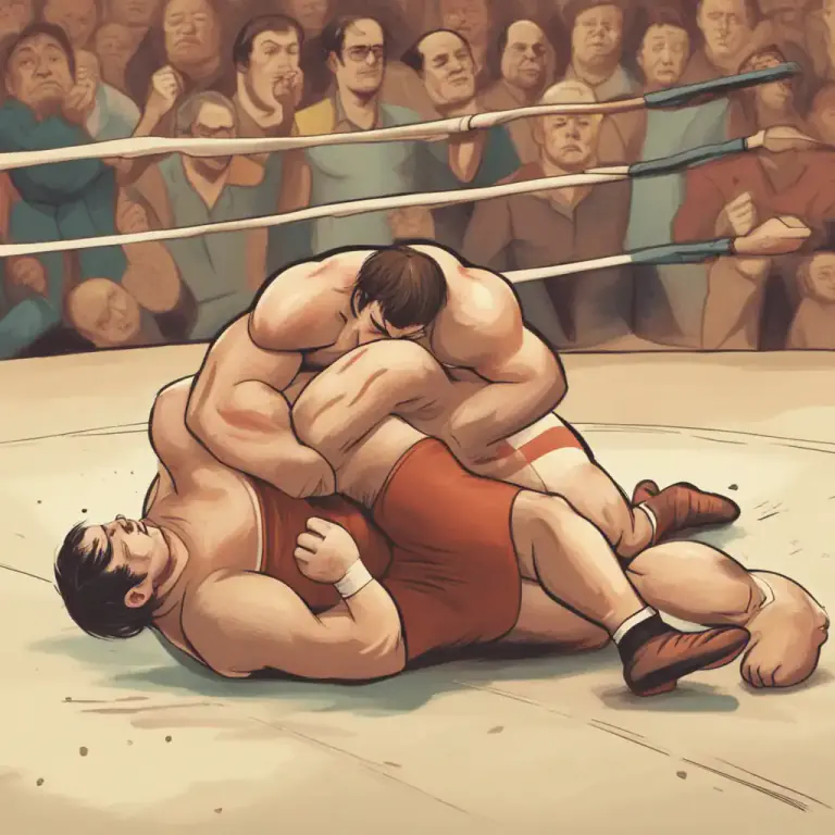 Visual representation of "get on top of something" - To get physical advantage or dominance over someone in a fight