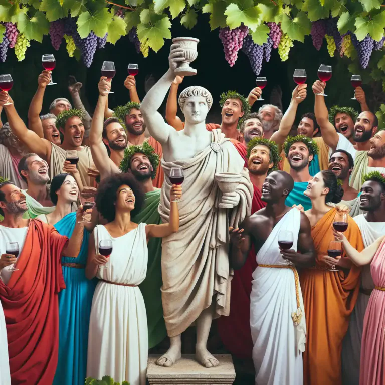 Visual representation of "bacchanalian" - Related to the Roman god, Bacchus, who is the god of wine and celebration.