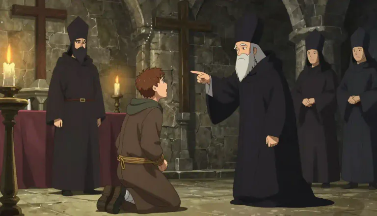 Visual representation of "inquisition" - A period of time where the Catholic Church would try to find and punish people who did not accept its beliefs or rules.