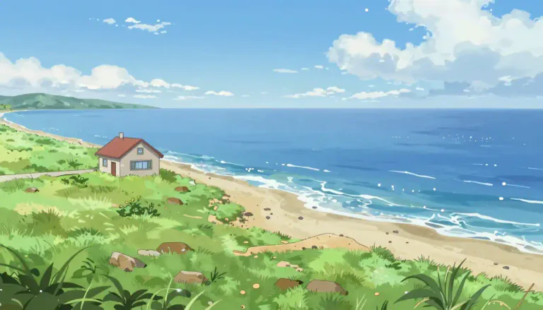 Visual representation of "oceanfront" - Land or property that is directly adjacent to the ocean.