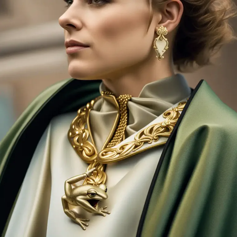 Visual representation of "frog" - A decoration or fastening that holds a clothing item together.