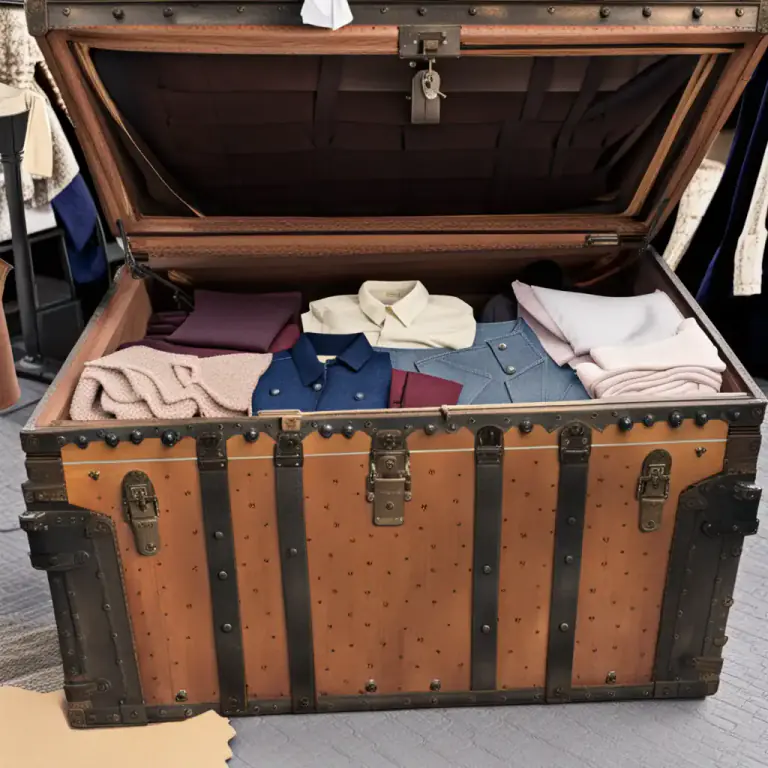 Visual representation of "trunk" - A large box made of wood, metal, or leather, used for storing or sending things.