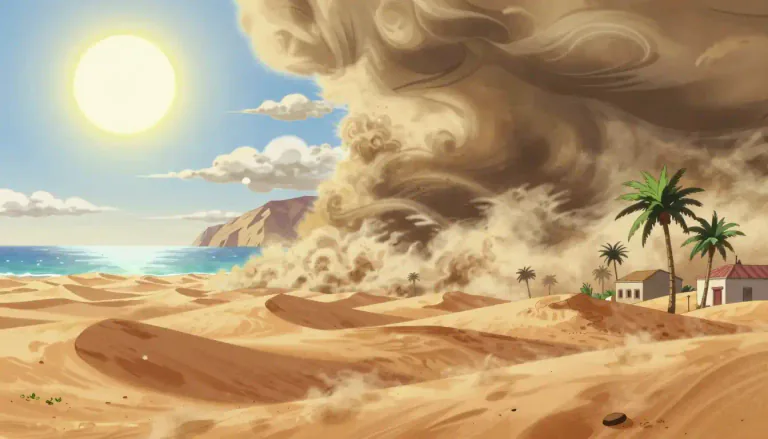 Visual representation of "sirocco" - It is a hot wind that comes from the Sahara and can reach hurricane speeds in North Africa and Southern Europe.