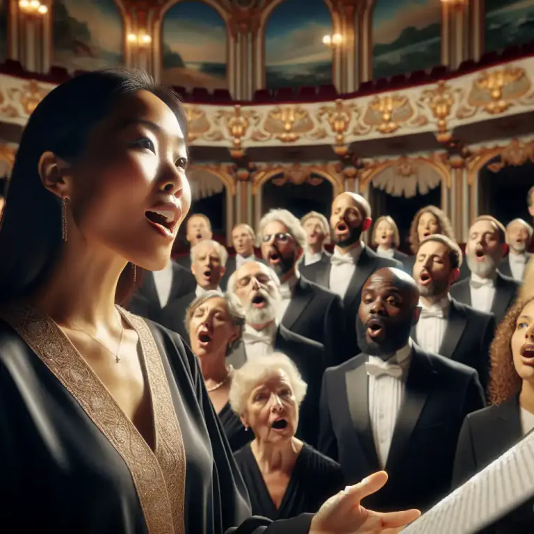 Visual representation of "chorister" - A person who is trained to sing in a choir and leads others in singing during a performance
