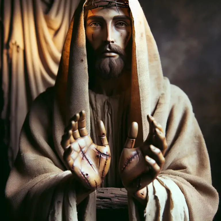 Visual representation of "stigma" - In Christian history, marks that appear on the body replicating the wounds of Jesus Christ's crucifixion