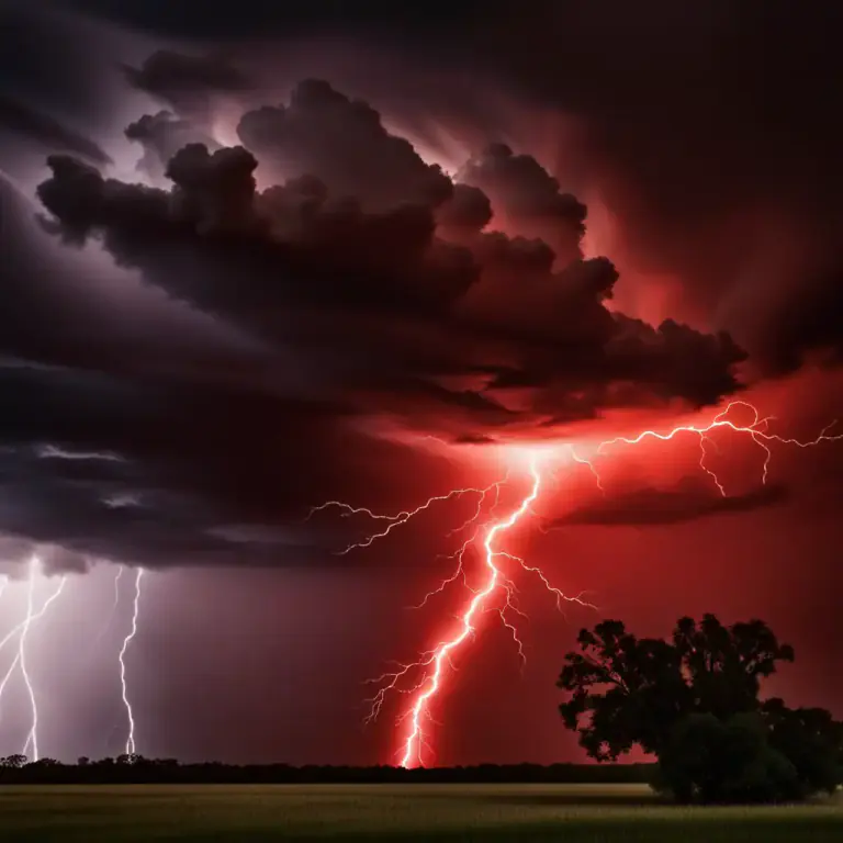Visual representation of "sprite" - A type of lightning that is red and happens over a thunderstorm.