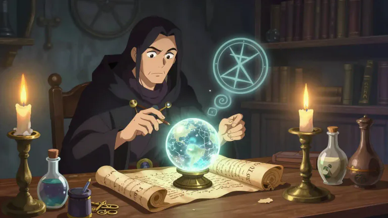 Visual representation of "occultist" - A person who studies, practices or has an interest in supernatural, mystical or magical powers and events.