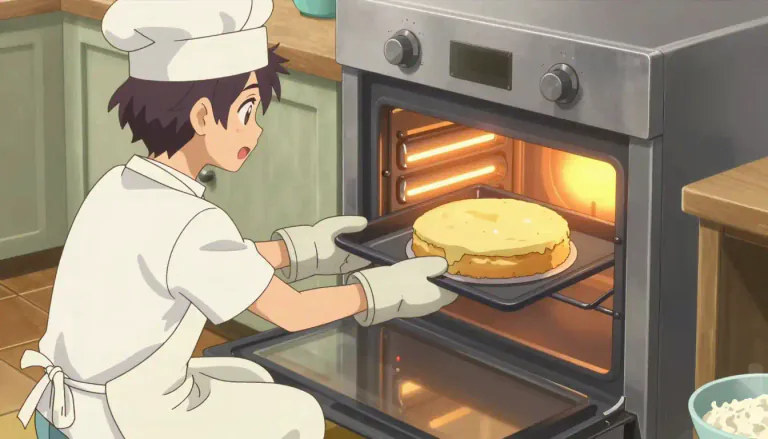 Visual representation of "bake" - To cook something such as bread or a cake in the oven.
