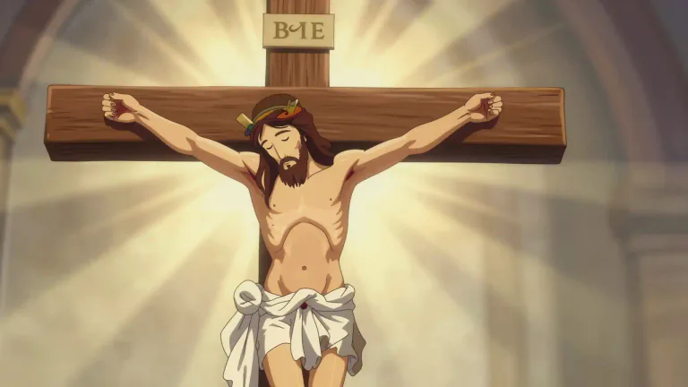 Visual representation of "crucifix" - A representation of Jesus on the cross, which is used as a religious symbol by Christians.