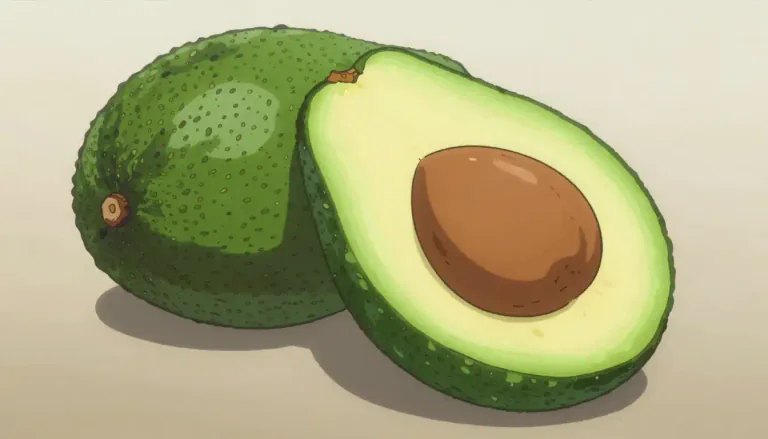 Visual representation of "avocado" - A tropical fruit with green skin, soft, creamy flesh and a large seed in the middle.