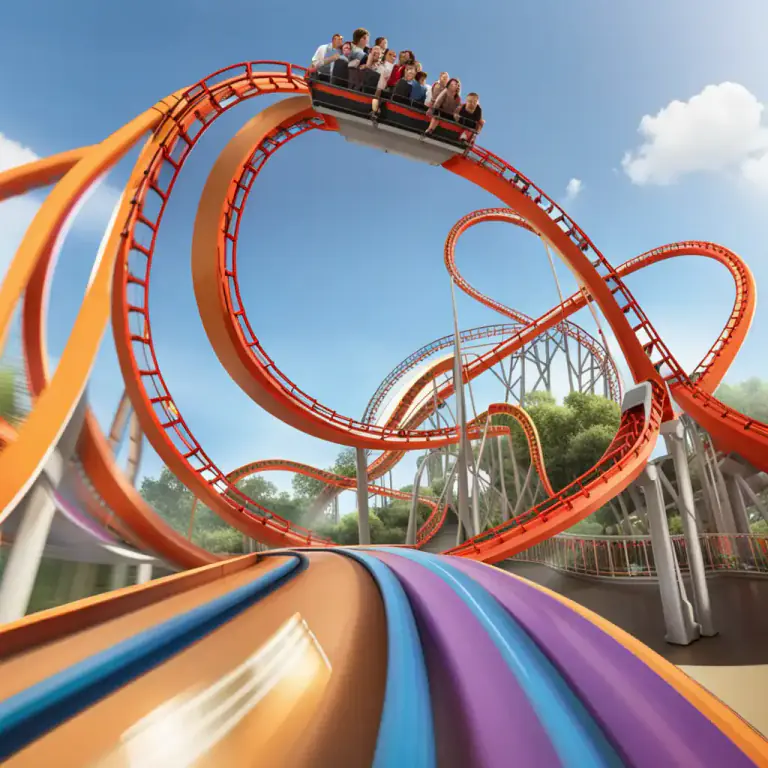 Visual representation of "loop the loop" - A full 360 degree rotation, especially in a vehicle, or a structure like a roller coaster designed to facilitate such a rotation.