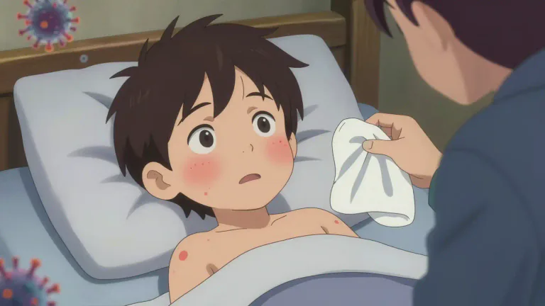 Visual representation of "measles" - A contagious disease caused by a virus which makes spots appear on the skin
