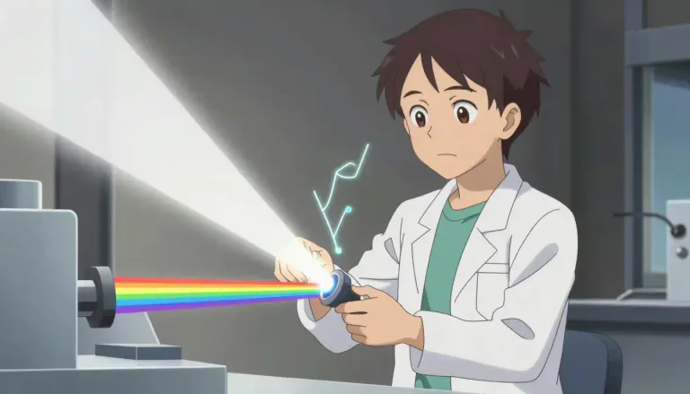 Visual representation of "spectroscopy" - A scientific method to find what something is made of by studying how light interacts with it.