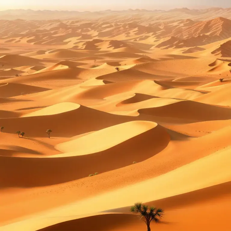 Visual representation of "erg" - A vast desert area of sand dunes.