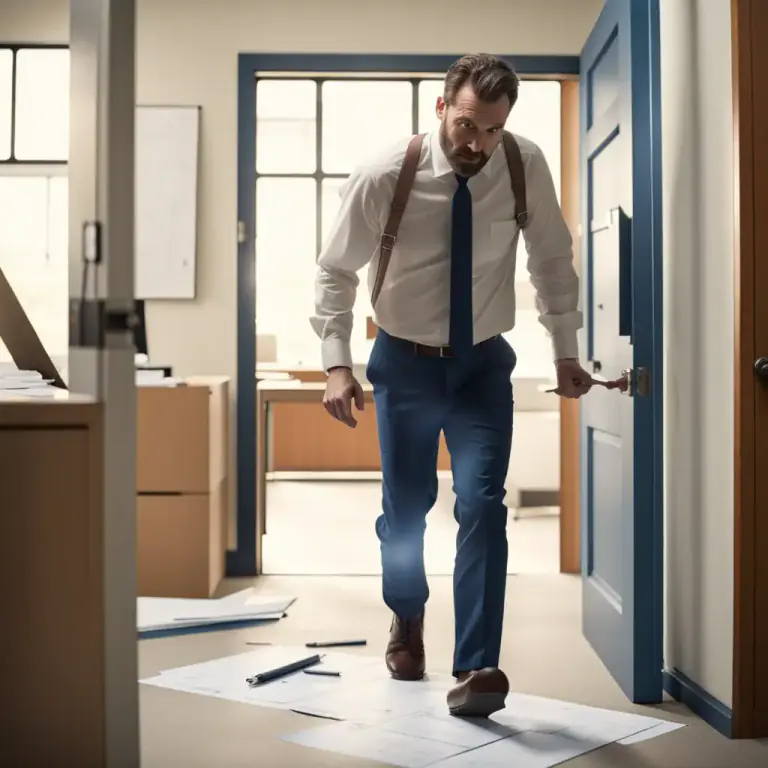 Visual representation of "walk off" - to leave a place, especially without finishing your work or completing an activity