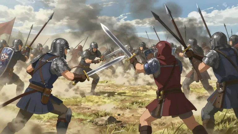 Visual representation of "battle" - A fight between two or more groups or people, especially during a war.