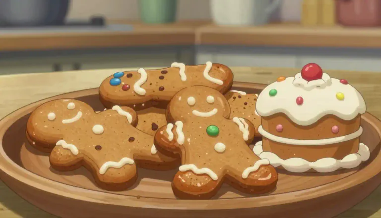 Visual representation of "gingerbread" - A kind of cake or cookie made with ginger and molasses.