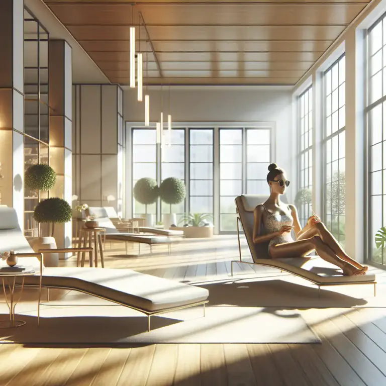 Visual representation of "solarium" - A place where you can lie or sit under special lights that give you a sun tan.