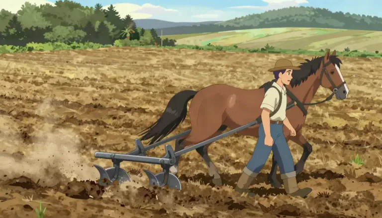 Visual representation of "harrow" - To break up and smooth out soil or land using a harrow