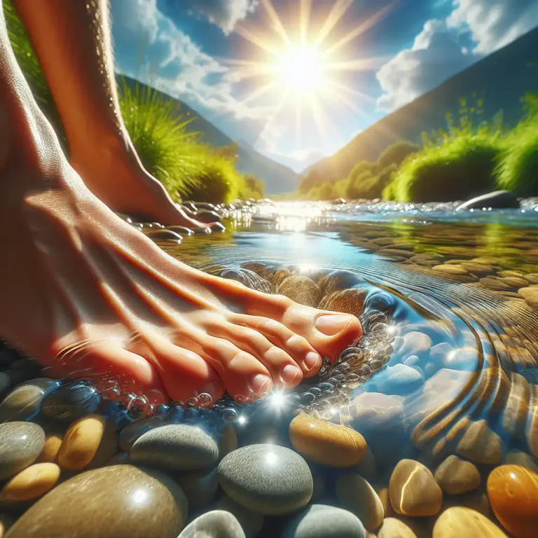 Visual representation of "dabble" - To immerse (one's hands or feet) partially in water and move them around gently.