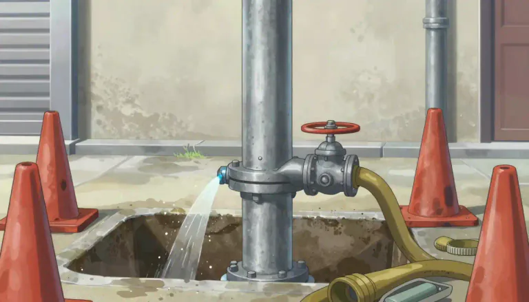 Visual representation of "standpipe" - A vertical pipe extending from a water supply, especially one installed as a temporary source of water during a street water main construction or repair.