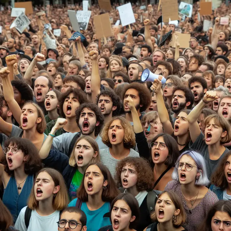 Visual representation of "noisily" - Expressing protest, disagreement, or disapproval loudly or forcefully