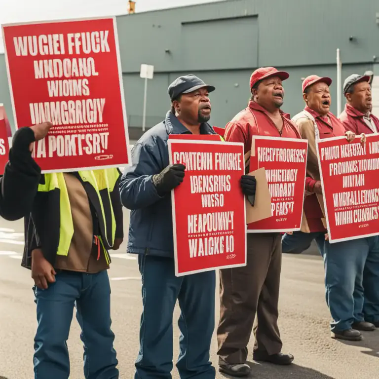 Visual representation of "picket" - To strike or protest by standing or marching near a place