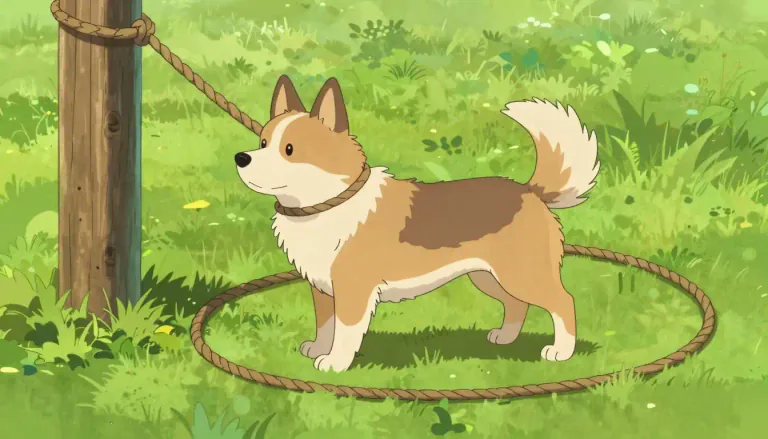 Visual representation of "tether" - A rope or chain used to tie an animal to a fixed object so it can move only within specific boundaries.