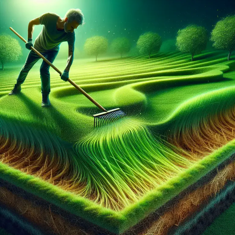 Visual representation of "thatch" - A layer of dead grass and roots that build up on a lawn