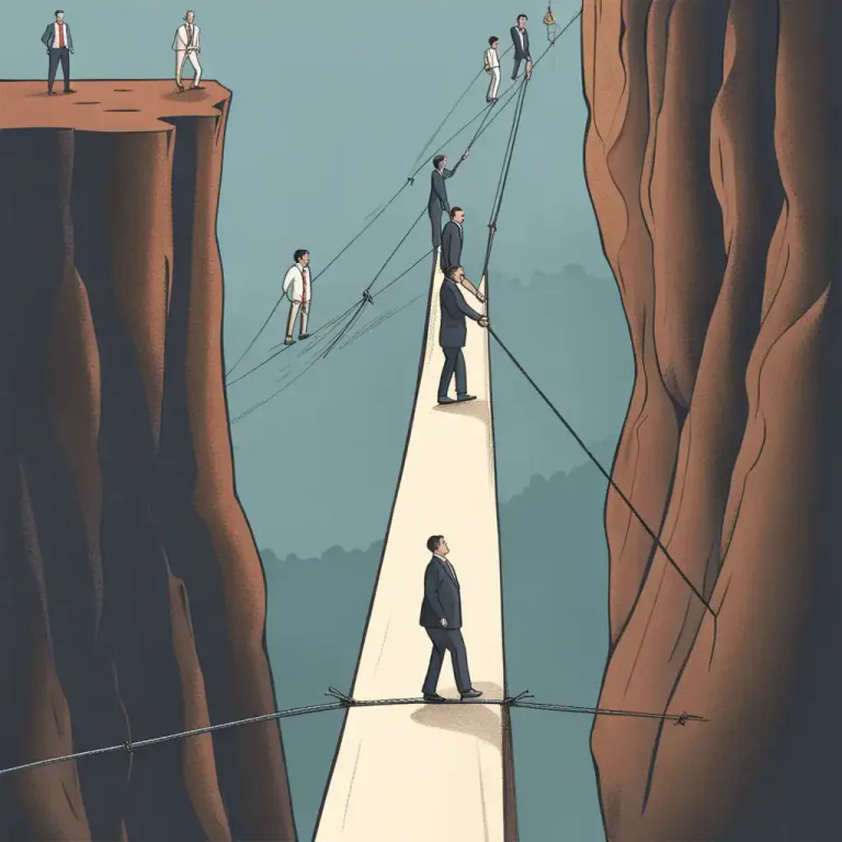 Visual representation of "tread/walk a tightrope" - To manage a difficult and delicate situation