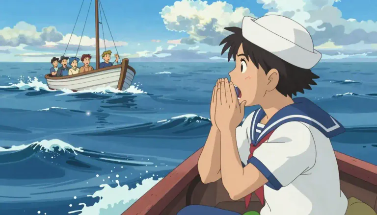 Visual representation of "ahoy" - Used to attract attention or to say hello from a distance, especially from a boat.
