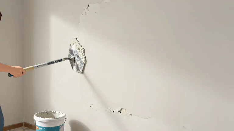 Visual representation of "plaster over" - To put plaster on a surface to make it smooth and ready for painting or wallpapering.