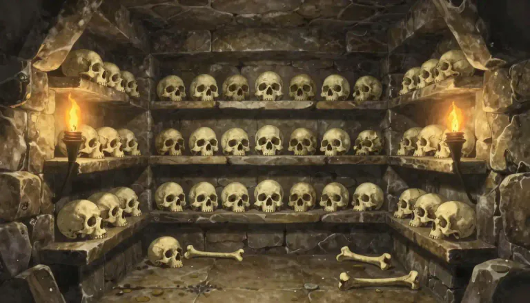Visual representation of "ossuary" - A container or room into which the bones of dead people are placed.