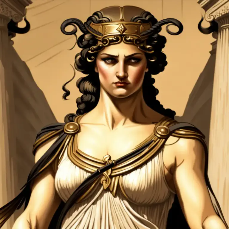 Visual representation of "nemesis" - In ancient Greek religion, Nemesis is the goddess who enacts retribution against those who succumb to hubris