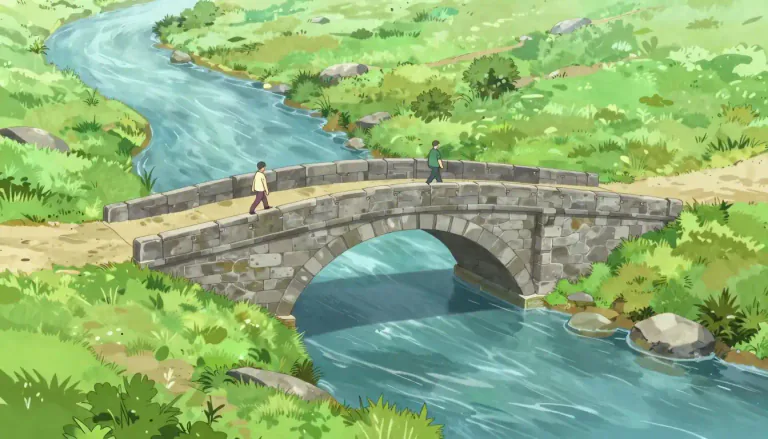Visual representation of "bridge" - A structure built over a river, road, or railway to allow people or vehicles to cross from one side to the other