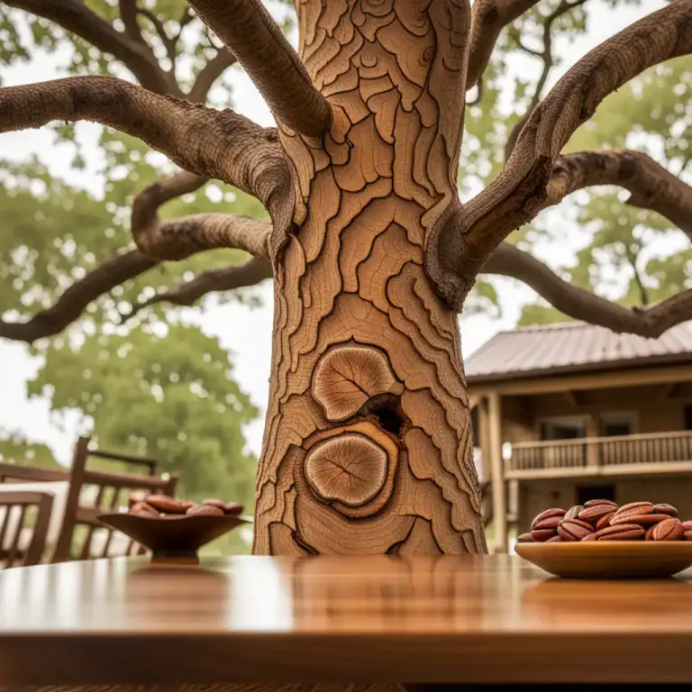 Visual representation of "pecan" - Of or relating to the pecan tree or its wood, or made of its wood.