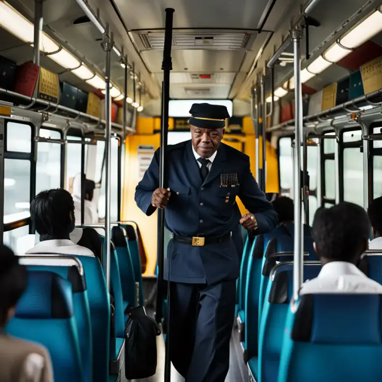 Visual representation of "conductor" - A person who operates and looks after the passengers on a bus, train, tram, etc.