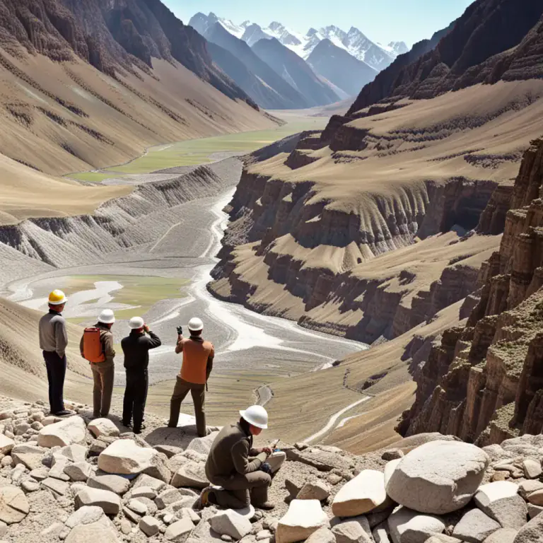 Visual representation of "valley" - A low area between ranges of mountains, hills, or other high areas.