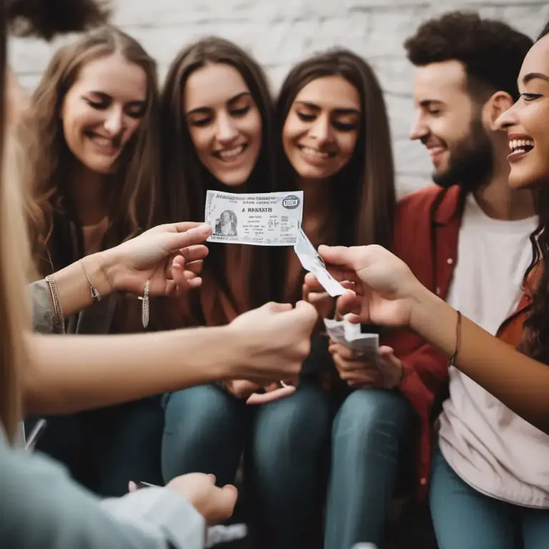 Visual representation of "split the ticket" - In a group context, it means dividing costs, especially between more than two individuals or parties.