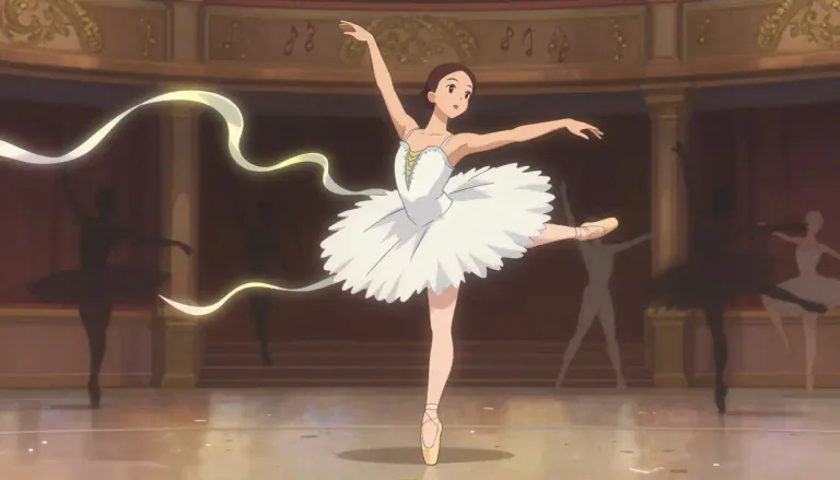 Visual representation of "ballet" - A type of performance dance that tells a story by movements and music.