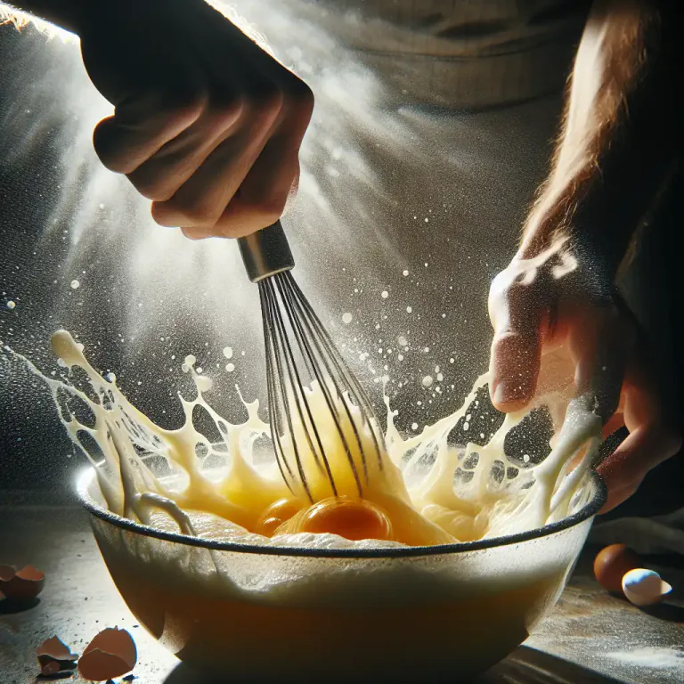 Visual representation of "whisk" - To mix liquid, eggs, etc. rapidly in order to add air and make it light.