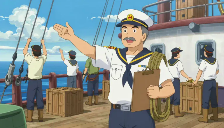 Visual representation of "bosun" - A bosun is a senior crew member on a ship responsible for the work of other sailors, especially related to the deck and equipment.