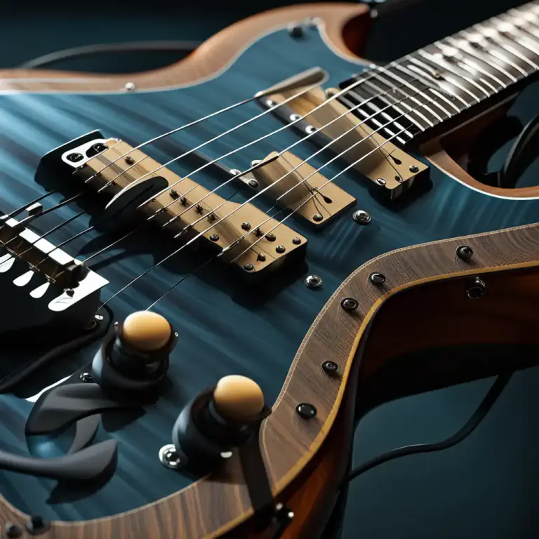 Visual representation of "pickup" - A device in an electric guitar that changes sound vibrations into electrical signals.