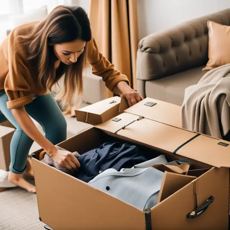 Visual representation of "pack up" - To put things into containers or bags in order to store them or take them somewhere