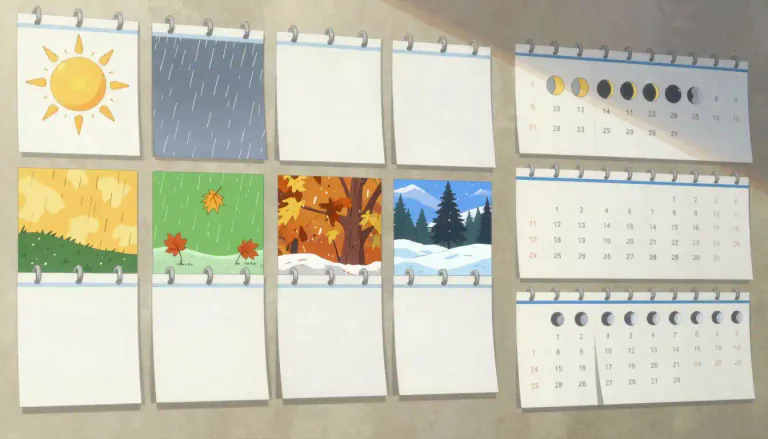 Visual representation of "calendar" - A system to measure time, in days, weeks, months, and years.