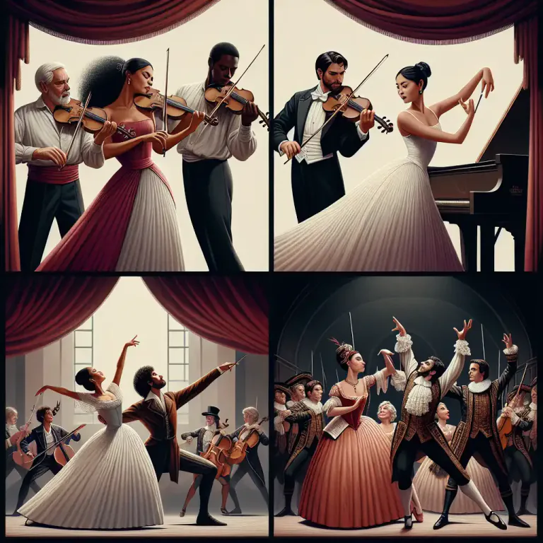 Visual representation of "ensemble" - A group of musicians, actors, or dancers who perform together