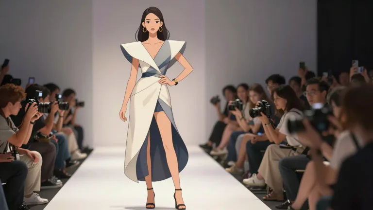 Visual representation of "model" - To display by wearing clothing or posing for photographs