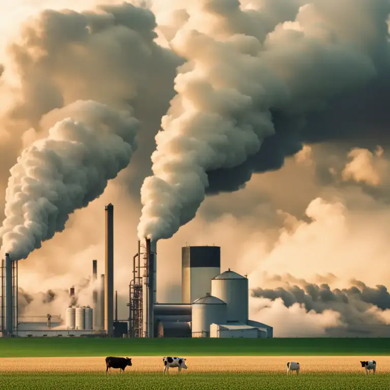 Visual representation of "methane" - A greenhouse gas that is produced by plants and animals, and also by human activities like farming and fossil fuel extraction.