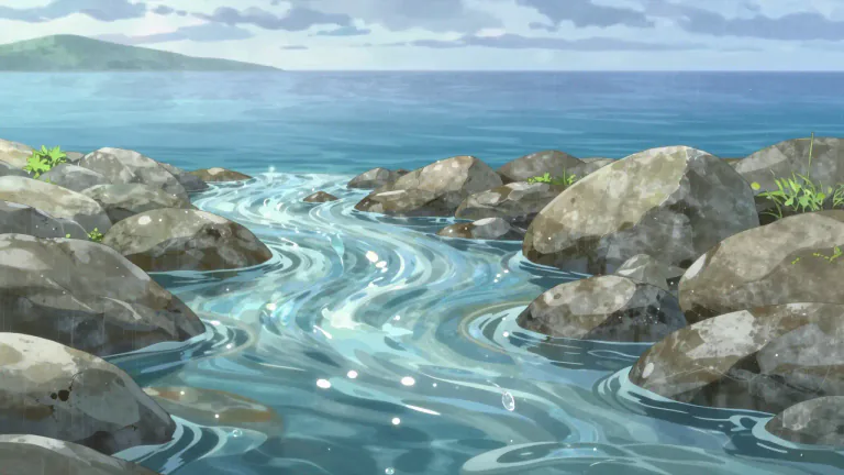 Visual representation of "water" - A colorless, transparent liquid that rain consists of, and that oceans, lakes, and rivers are made up of