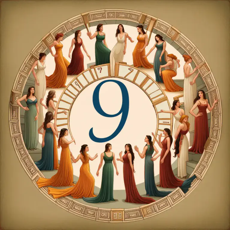 Visual representation of "nine" - The nine Muses in Greek mythology.